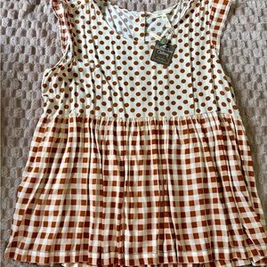 Matilda Jane Brown and White Polka Dot and Checkered Tank Top